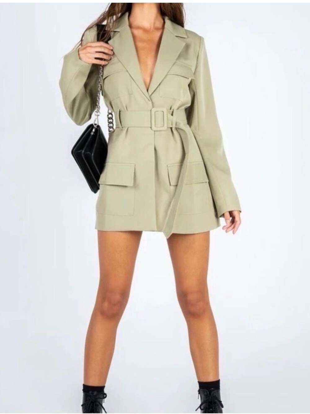 Lioness Belted Utility Blazer Dress in Olive